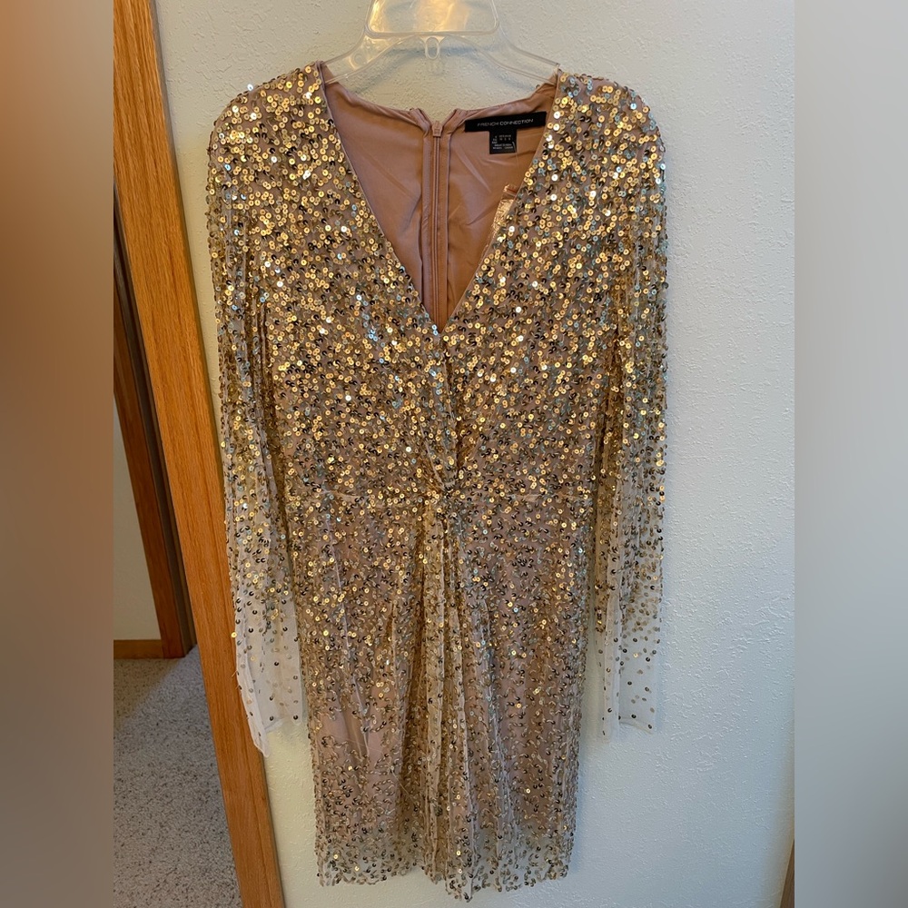 French Connection Gold Sequin Dress